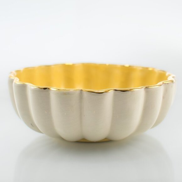 Vintage Porcelain Bowls | Bright Yellow and White with Gold Trim | Set of Bowls - Picture 2 of 6